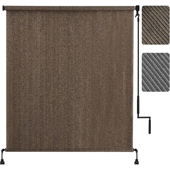 Outdoor Roller Shade for Patio, 8' W x 8' H Exterior Patio Shade Roll up Outdoor Blinds 180 GSM Cordless Sun Blocking Screen Cover for Porch Pergola, Mocha