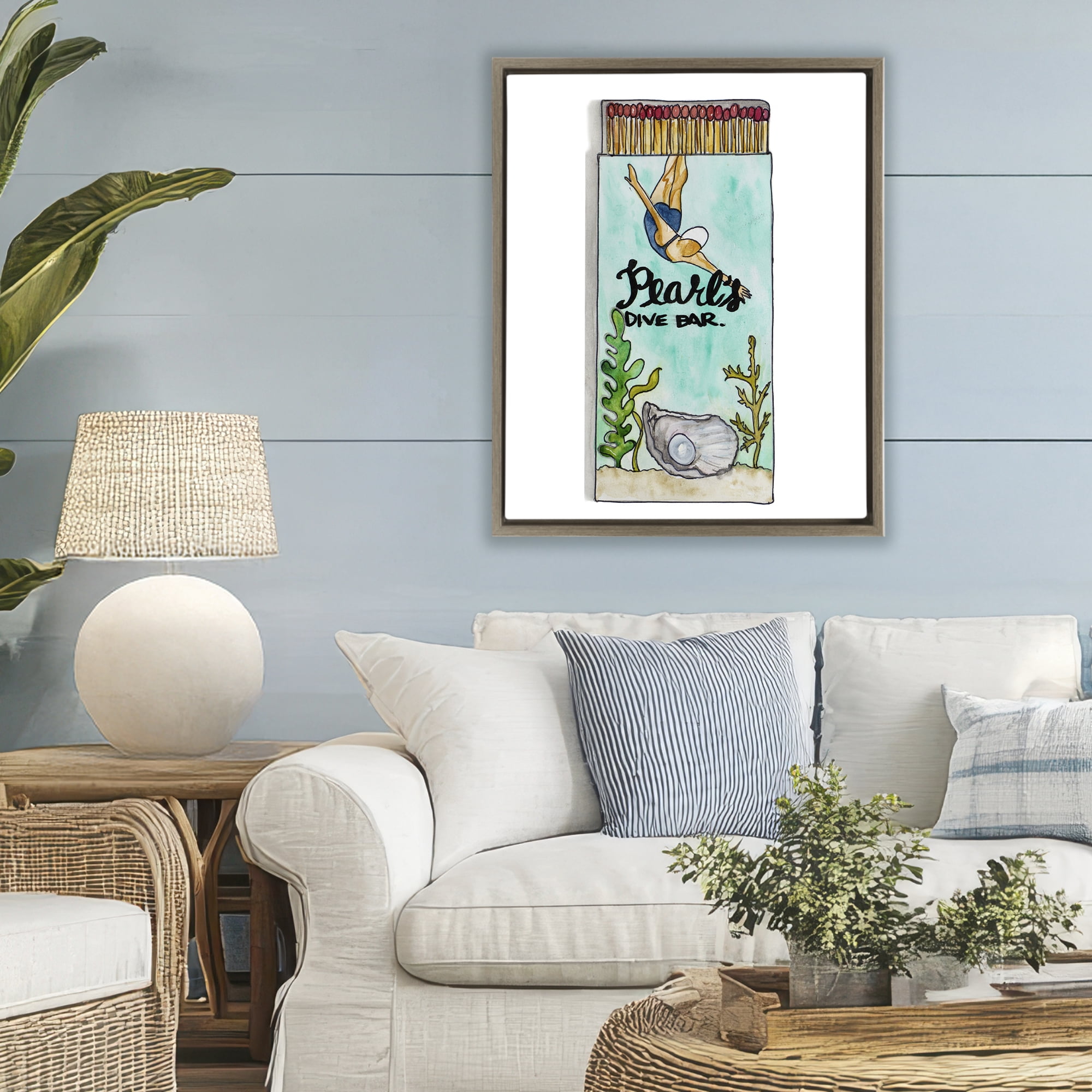 Stupell Industries Pearl Dive Matchbook Brown Framed Floater Canvas Wall Art, design by Nola James