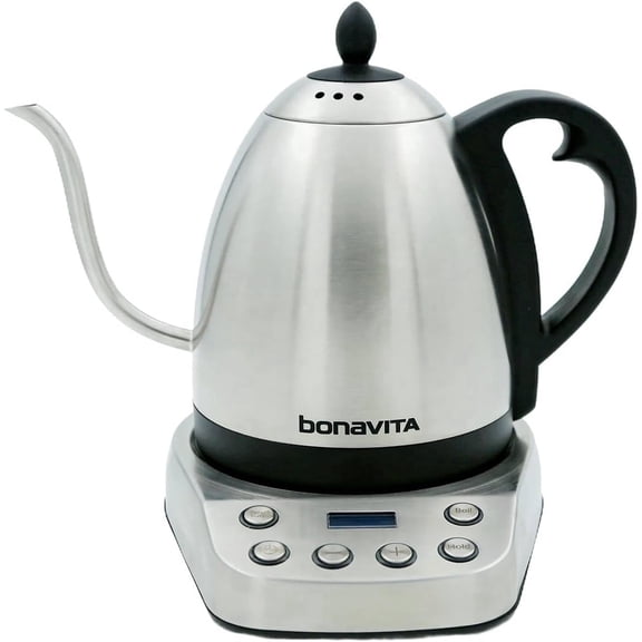 Bonavita Gooseneck Electric Kettle, Stainless Steel Water Boiler, Digital Variable Temp, Precise Pour Control, 6 Preset Temps for Pour-Over Coffee & Tea, Caf, Home, 1 Liter, Stainless Steel Base