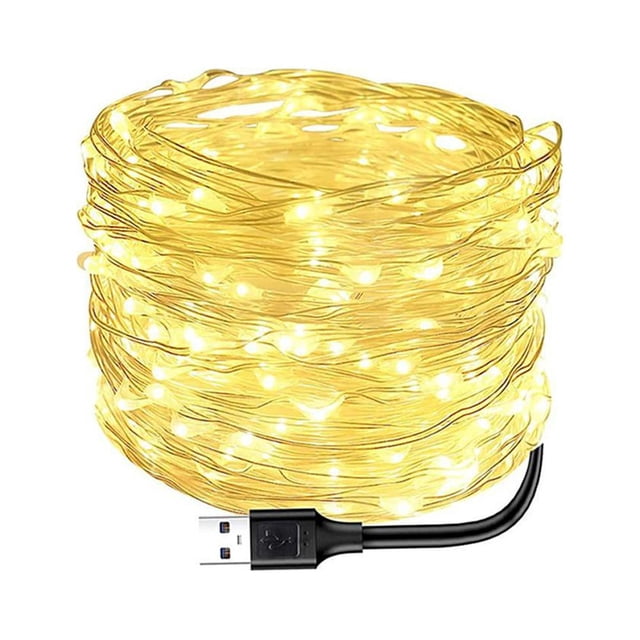 Luz De Alambre De Cobre USB, 10 Metros, 100 Luces LED De Hadas, Fáciles De Moldear, Luces De Cadena Alimentadas Por USB Con Aislamiento Seguro Para Decoración De Dormitorio,
