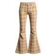 thumbnail image 6 of Resicozy Girls Plaid Flare Pants High Waist School Uniform Y2K Bell Bottoms Back to School Button Trousers with Pockets 5-15 Years Khaki 170, 6 of 10