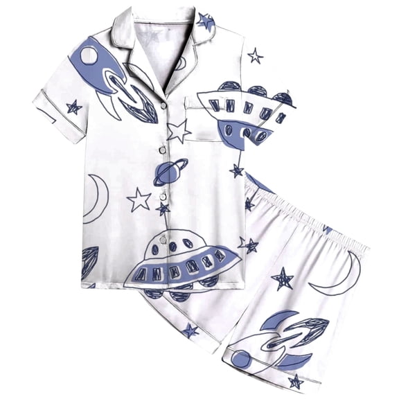 JIAYUE Girls Pajamas Two Piece Sets Cute Pattern Print Notched Collar Short Sleeve Tops And Elastic Waist Shorts Sleepwear For Cozy Summer Indoor Lightweight Night Soft Homewear,4-5 Years