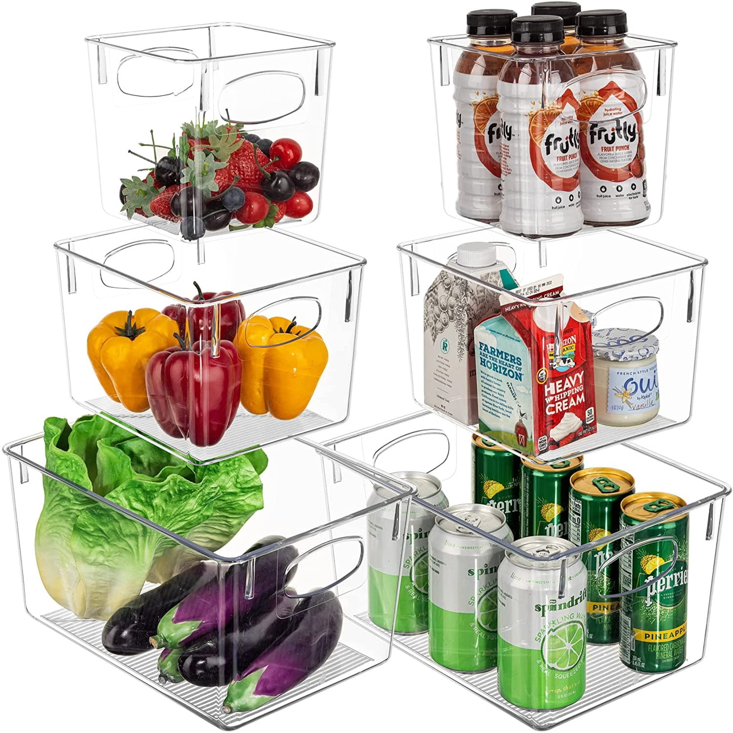 Sorbus 6-Piece Clear Storage Bin Variety Pack for Pantry, Refrigerator & Kitchen Cabinets
