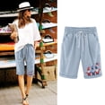 thumbnail image 1 of Puntoco Pantalones cortos deportivos para mujer, con estampado de cintura elástica, para uso informal, con bolsillos informales, pantalones cortos de media pierna, 1 of 3
