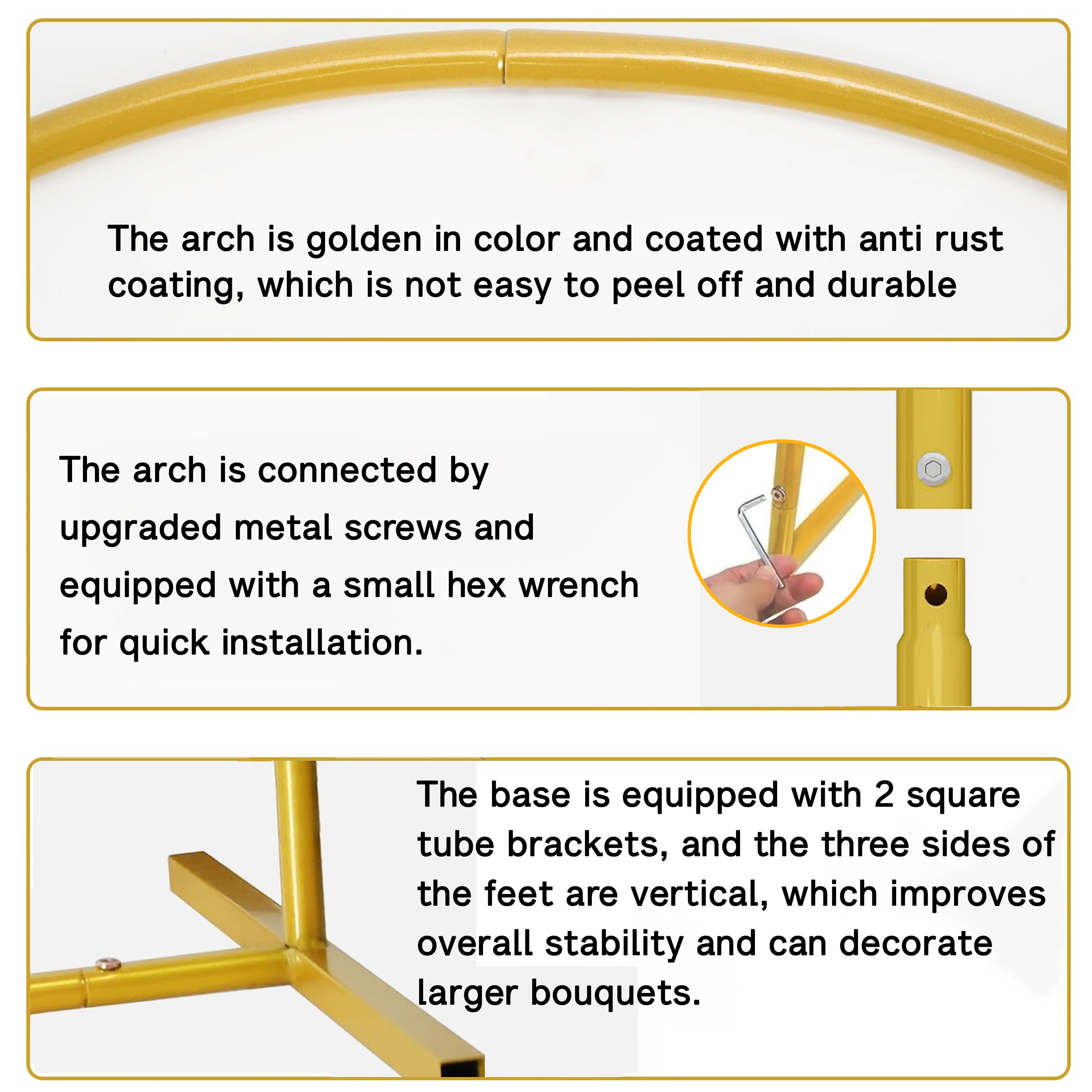 Hyindoor 7.2FT Wedding Arch Backdrop Stand + White Arch Cover, Gold Arch Stand Set for Wedding Ceremony, Bridal Shower, Birthday Party, Photo Booth Backdrops, Garden