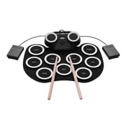 M Buder Portable Roll Up Electronic Drum Pad Silicon Digital Drum Set with Built-in Speakers, Foot Pedals, Headphone Monitoring, and Colorful LED Light for Beginner to Professional Musicians