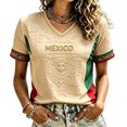 thumbnail image 2 of Mexico 2026 Soccer Cup Fan Jersey for Women, V-Neck Short Sleeve T-Shirt with Gold Totem & "MÉXICO" Print, Breathable Casual Sports Tee Pullover Top, 1 PC Beige L, 2 of 4
