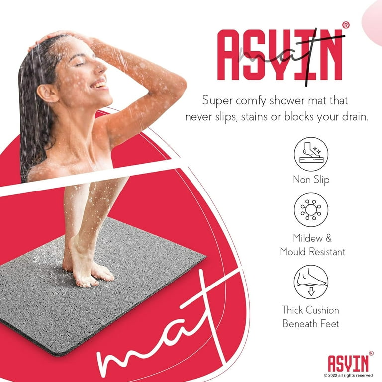Asvin Soft Textured Bath, Shower, Tub Mat, 47x16 Inch, Phthalate Free, Non  Slip Comfort Bathtub Mats with Drain, PVC Loofah Bathroom Mats for Wet