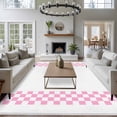 thumbnail image 3 of Minimalist Pink Washable Area Rug 5x7 Buffalo Check Plaid Farmhouse Farm Theme Low-Profile Large Area Rugs with Non Slip Backing Indoor Floor Carpet for Entrance Living Room Bedroom Home Office, 3 of 9