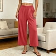 thumbnail image 2 of ROHUUQUE Women's Pajama Pants Cotton Blend Wide Leg Loose Drape Cropped Casual Elastic Waist Home Sleep Bottoms Lounge, 2 of 9