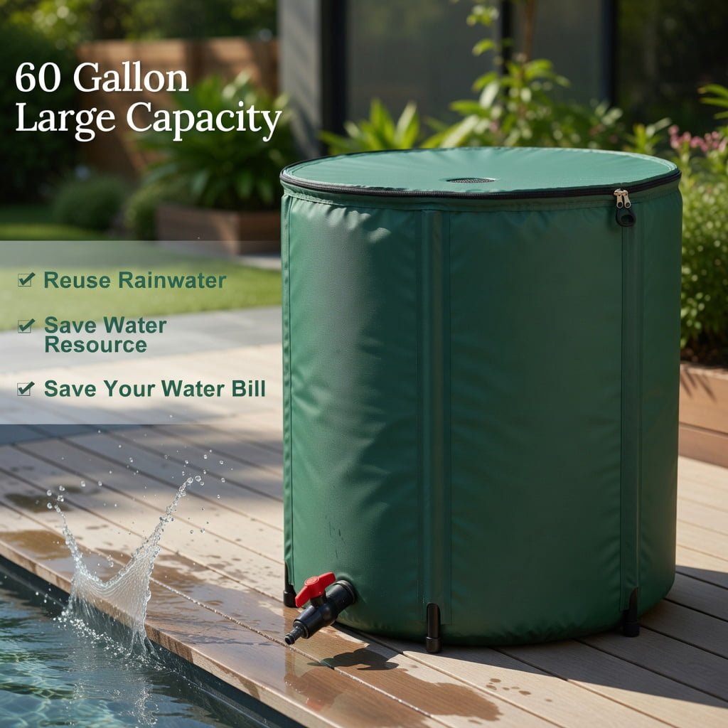 Topcobe 60 Gallon Portable Collapsible Rain Barrel Water Collector, Portable Rain Collection System