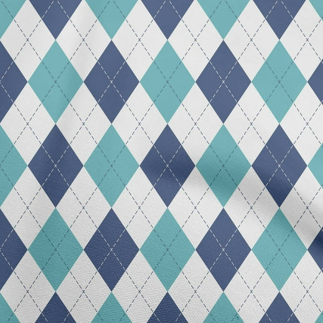 oneOone Polyester Spandex Turquoise Blue Fabric Check Argyle Craft Projects Decor Fabric Printed By The Yard 56 Inch Wide