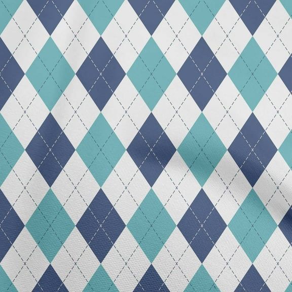 oneOone Rayon Turquoise Blue Fabric Check Argyle Sewing Fabric By The Yard Printed Diy Clothing Sewing Supplies 56 Inch Wide