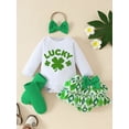 thumbnail image 3 of WIBACKER St Patricks Day Baby Girl Outfit Lucky Print Romper+Tutu Clover Skirts+Leg Warmers+Headband Spring Clothes, 3 of 12