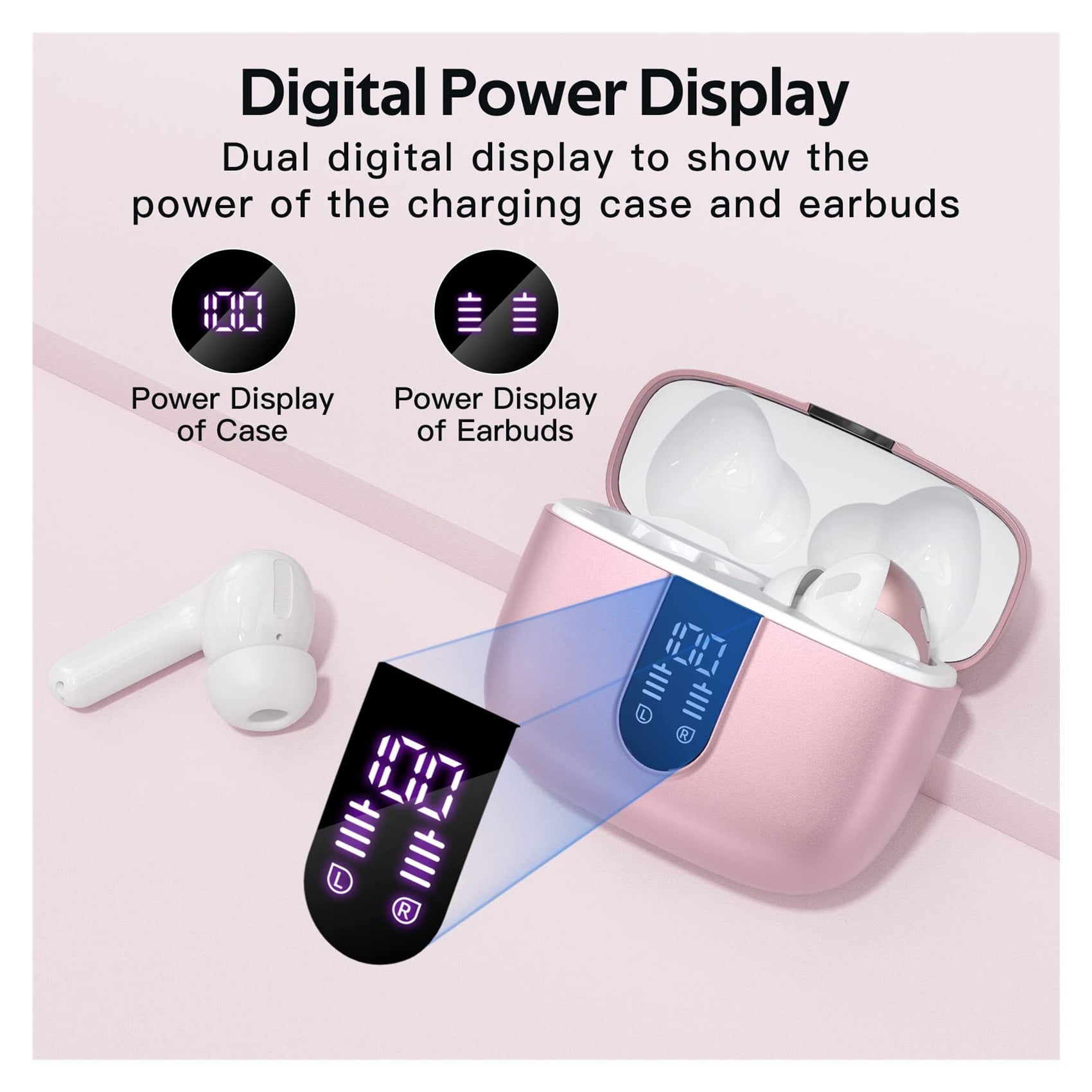 Bluetooth Headphones True Wireless Earbuds 60H Playback LED Power Display Earphones with Wireless Charging Case IPX5 Waterproof in-Ear Ear buds with Mic for TV Smart Phone Laptop Computer Sports