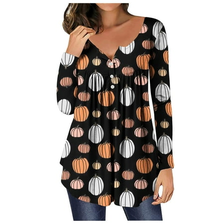 

Halloween Graphic Shirts For Women 2022 Hide Belly Tunic Tops Flowy Long Sleeve Novelty Tshirts To Wear With Leggings