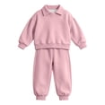 thumbnail image 4 of Girls Fall Winter Outfit Set Toddler Kids Casual Sports Set Baby Solid Color Hoodie Set 6-24 Months 2T 3T 4T 5T 6T Children Light Pink,1-2 Years, 4 of 4