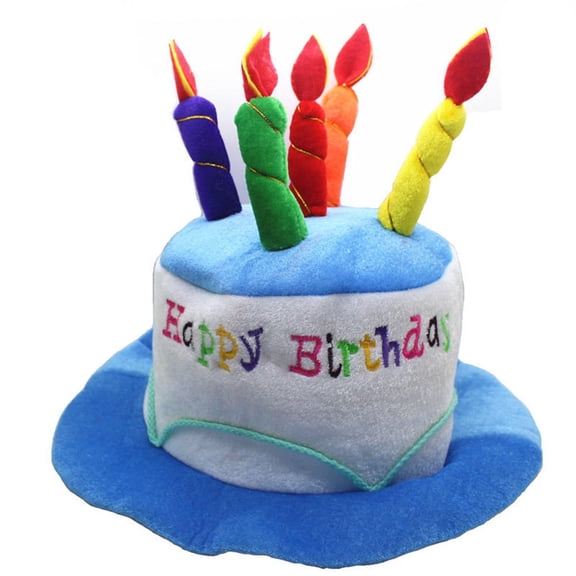 Angfeng Plush Happy Birthday Cake Hat - Unisex Adult Size Fancy Dress Party Hats - Perfect As Party Favors, Costume Accessories - Cake & 5 Multicolor Candles
