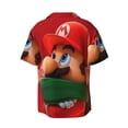 thumbnail image 6 of Lsque Mario print Men's Cuban Collar Short Sleeve Shirt Summer Beachwear Casual Button Down Fashionable Vacation Leisure Shirt-XX-Large, 6 of 7