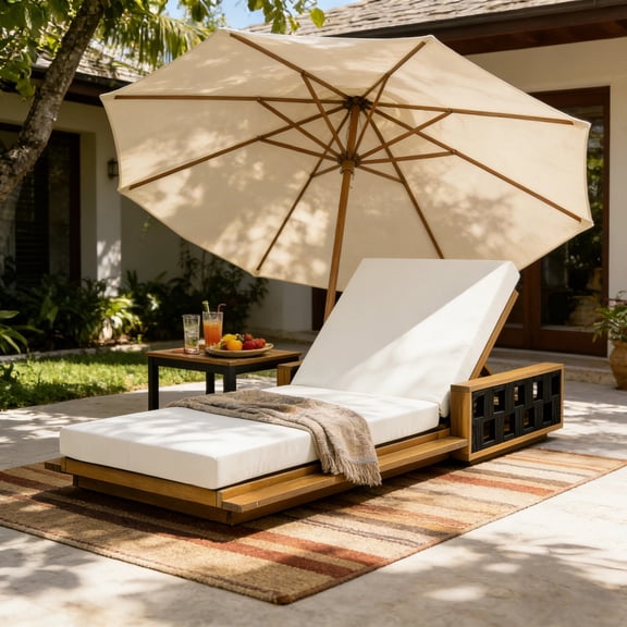 Christopher Knight Home Acacia Wood Chaise Lounge with 4" Cushion, Adjustable Recliner, Teak and Cream