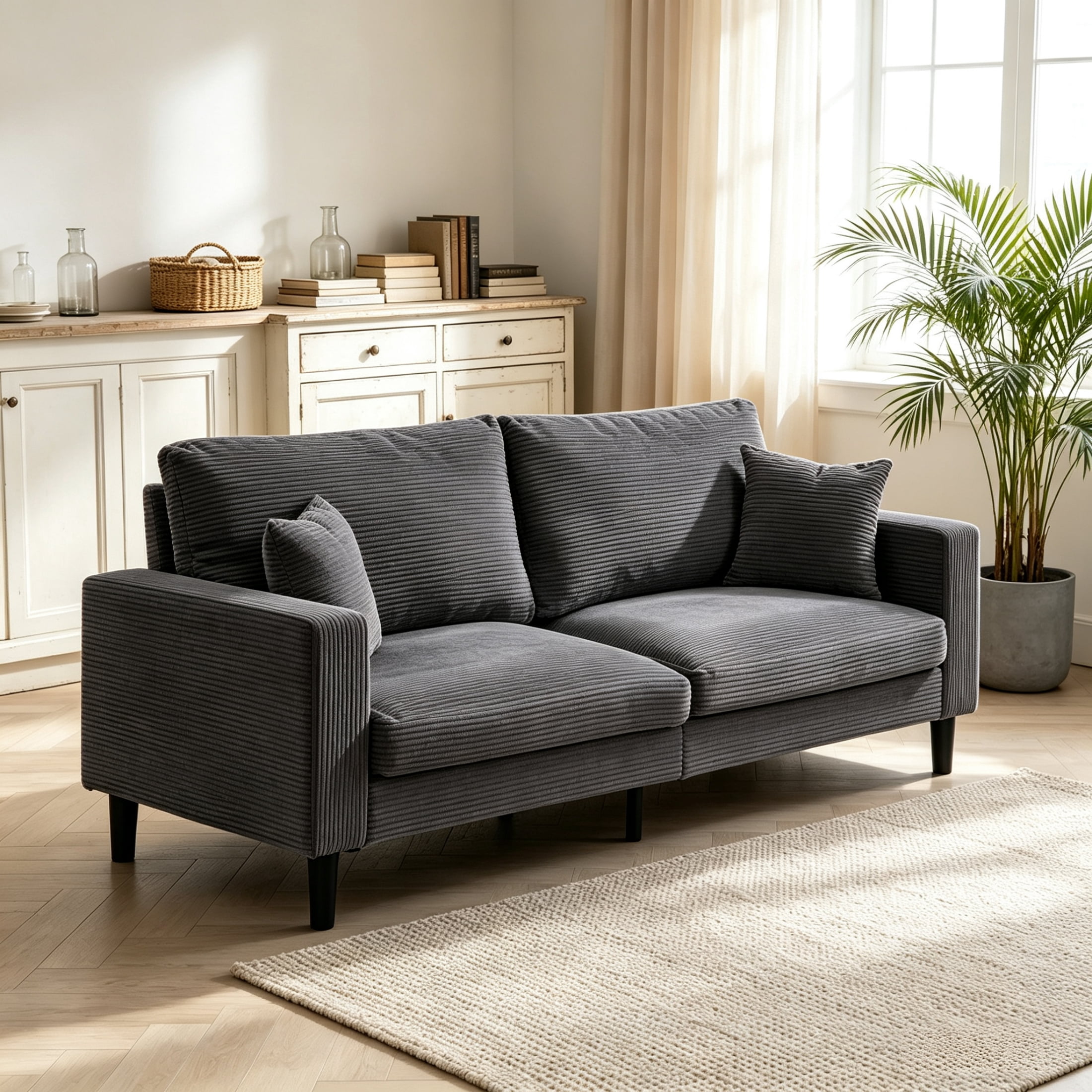 Anpport Corduroy Sofa, 74.8" Deepseat Loveseat for Living Room, Dark Gray