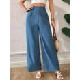 thumbnail image 4 of Women'S Elastic Smocked Waist Pants Straight Leg High Rise Long Trousers Blue L, 4 of 9