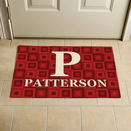 Personalized Square Initial and Name Doormat, 24" x 36", Available in Multiple Colors