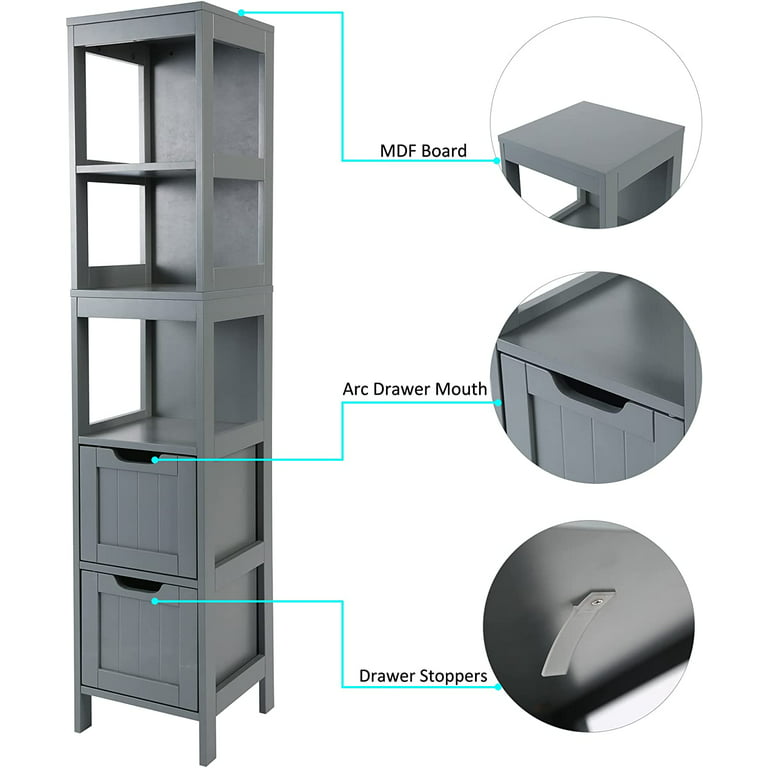 HOMEFORT Narrow Storage Cabinet, Tall Slim Freestanding Double Tier Floor  Linen Cabinet with 2 Doors 5 Tier Shelves & 3-Layer Door Shelf (White)