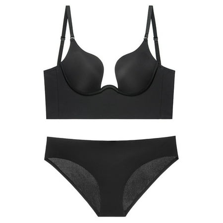 

Push Up Bra Backless Women Bras Underpants 2Pcs Set Plunge Brassiere Open Back Underwear Invisible Seamless Deep U Lingerie