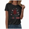 thumbnail image 2 of Towmus Merry Christmas Shirts for Women Casual Graphic Print T Shirt Xmas Buffalo Plaid Tree Shirt Top Short Sleeve, 2 of 5