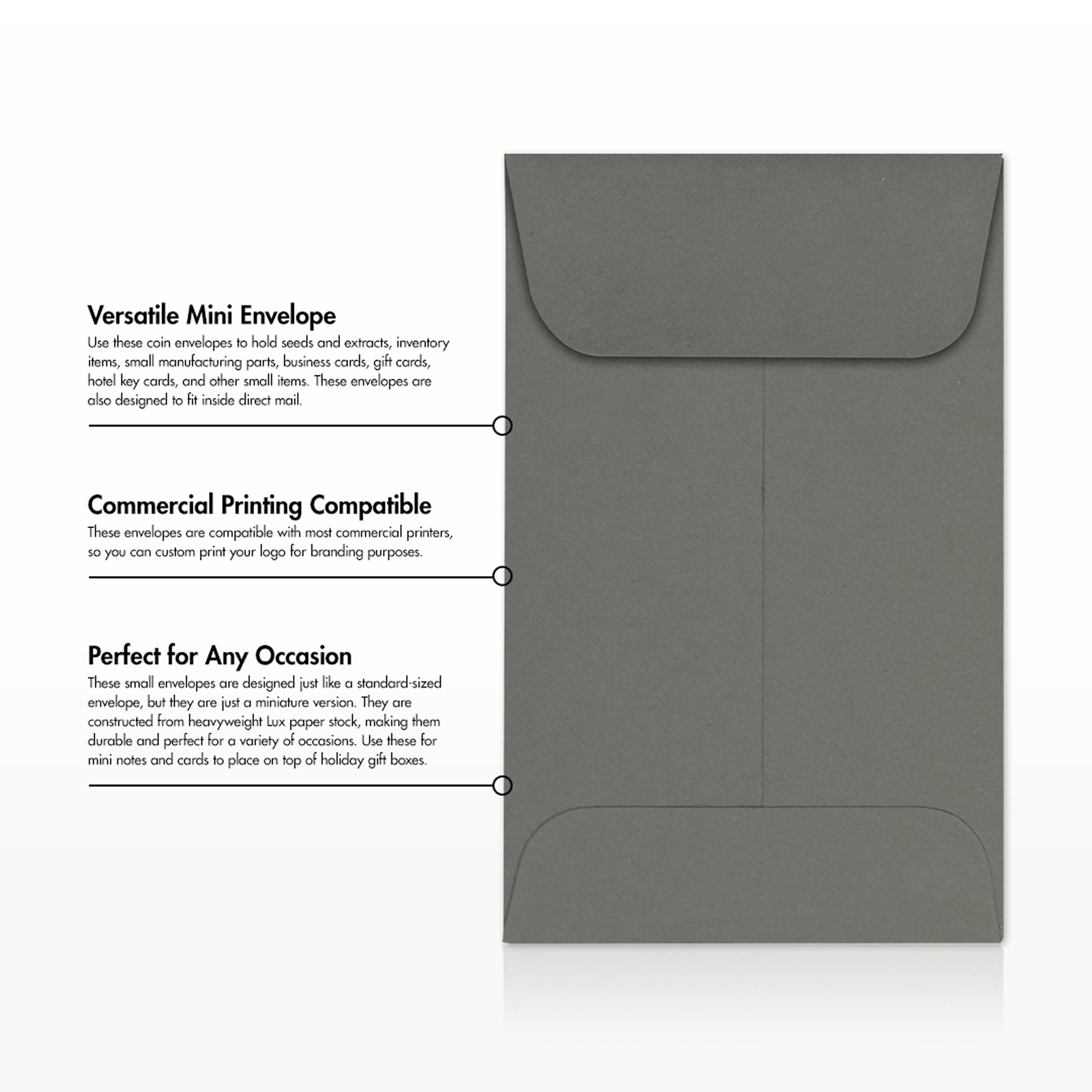 Luxpaper #1 Coin Envelopes w/ Moistenable Glue, Smoke Grey, 2 1/4in x 3 1/2in, 80lb, 1000/Pack