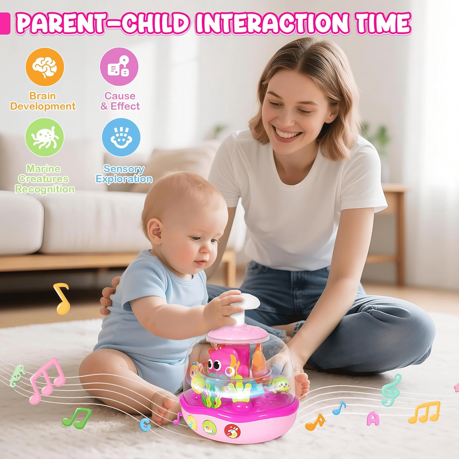 Aijohnny Baby Musical Learning Light up Toys, Infant Ocean Projector Rotating Music Box, Press to Glow & Spin Infant Toy,Christmas Birthday Gifts for 6-12 Month & 1-3 3-5 Year Old