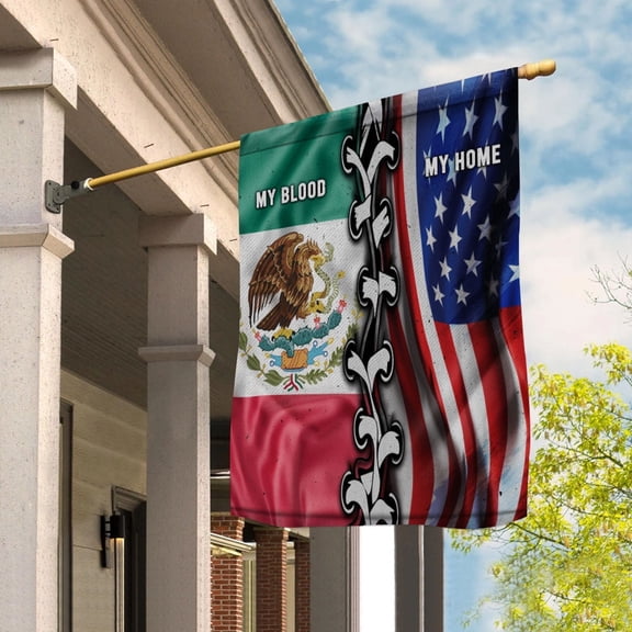 Flags-Mexican American My Home My Blood Flag Mexican Part House Flag, Double-Sided Decorative Outdoor Flag, Patriotic Polyester Yard Flag 29.5 x 39.5 in