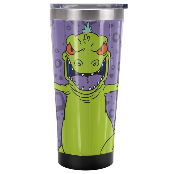 Rugrats Official Reptar 20 oz Travel Tumbler, Stainless Steel, Vacuum Insulated with Leak Resistant Slide-Lock Lid