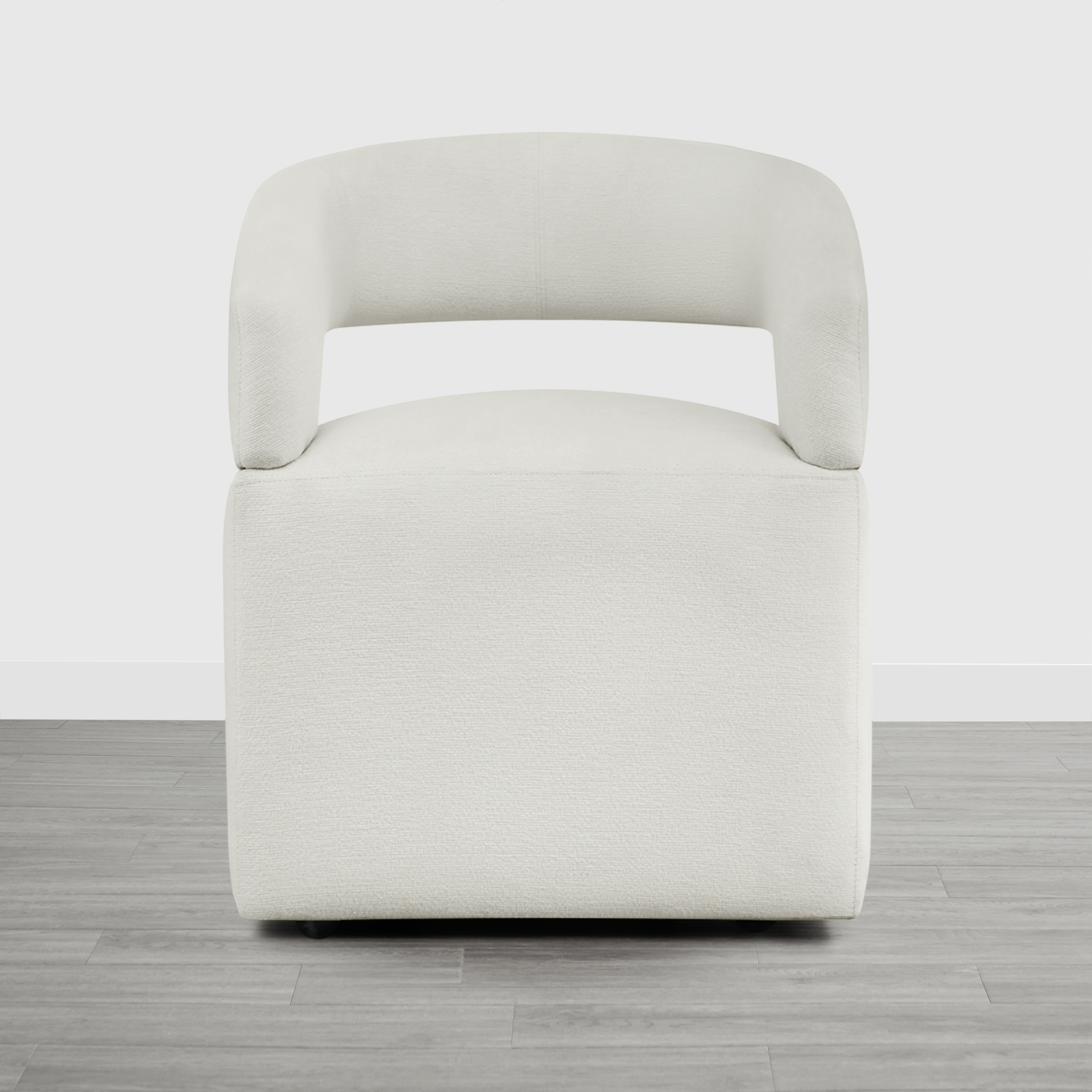 Spruce & Spring Upholstered Dining Chair with Open Back and Hidden Casters, Single, Ivory