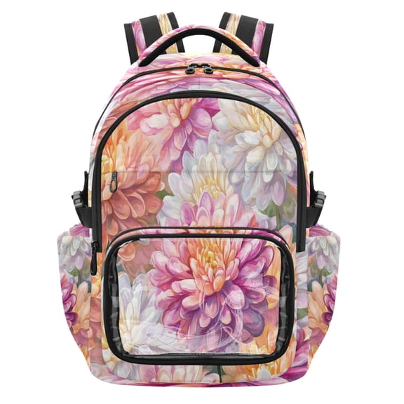 25L PVC Casual Backpack, Waterproof Large Capacity Backpack for Student Commute & Short Trips Pink Chrysanthemum