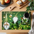 thumbnail image 2 of St. Patrick's Day Placemats Set of 8, Green Gnomes Shamrock Gold Coin Wood Grain Placemats for Dining Table, Place Mats for Kitchen Tabletop, Waterproof Wipeable Dining Table Mats Set, 2 of 9