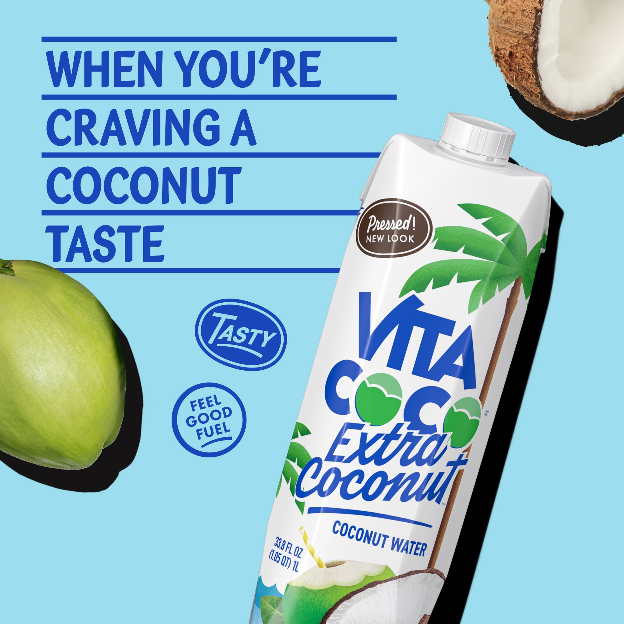 (3 pack) Vita Coco Extra Coconut Coconut Water, 1 Liter