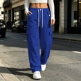 thumbnail image 2 of Womens Cargo Sweatpants, Mid Waisted Drawstring Elastic Waist Casual Pants with Multi Pockets, for Outdoor Activities | VerBelle,Blue XL, 2 of 8