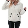thumbnail image 3 of BiZtdJrK 1/4 Zip Pullover Women Fuzzy Fleece Stand Collar Long Sleeve Sherpa Sweatshirts Comfy Casual Fall Winter Sweatshirt with Pocket White XL, 3 of 5