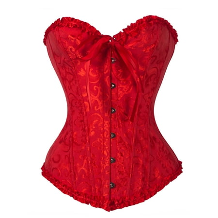 

LELINTA Womens Floral Black Lace Trim Corset Overbust Waist Cincher Bustier Top Plus Size L-6XL/6 Colors