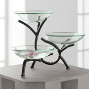 Kensington Hill Metal Branching 12" High 3-Tier Stand with Glass Bowls