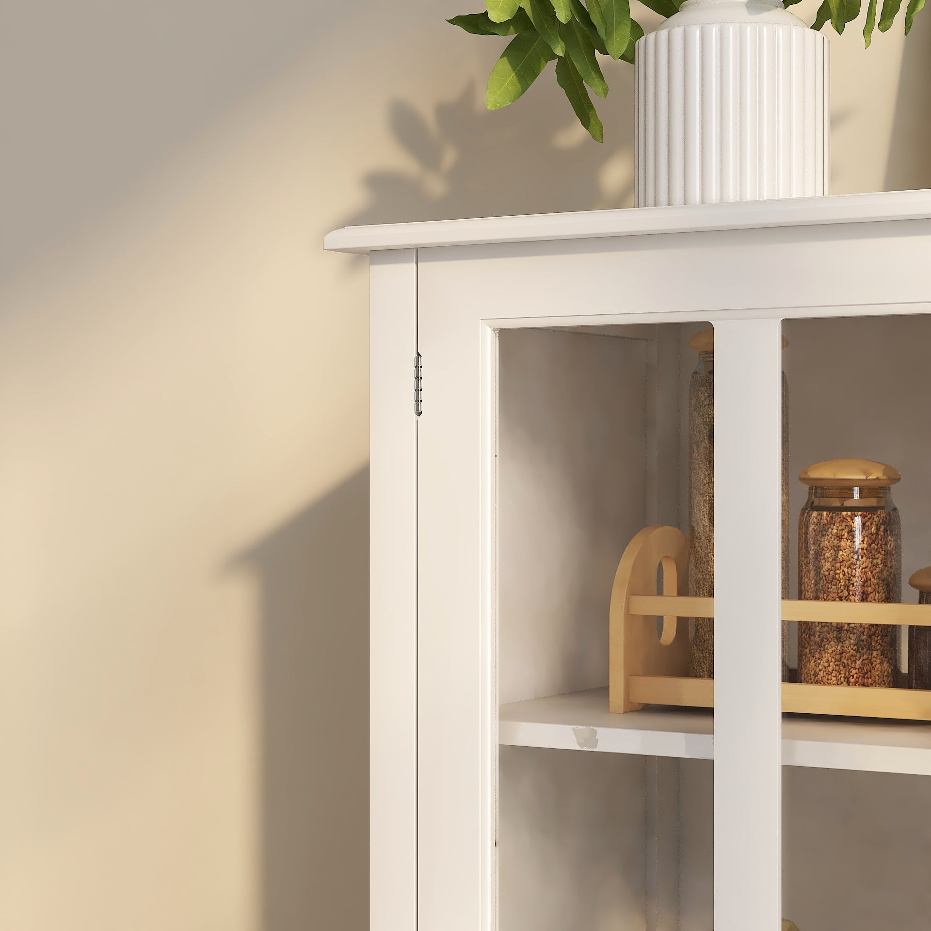 Mintazer Sideboard Buffet Cabinet with Glass Door, Farmhouse Storage Credenza with Adjustable Shelf & Large Drawer for Laundry Room Living Room Kitchen，White