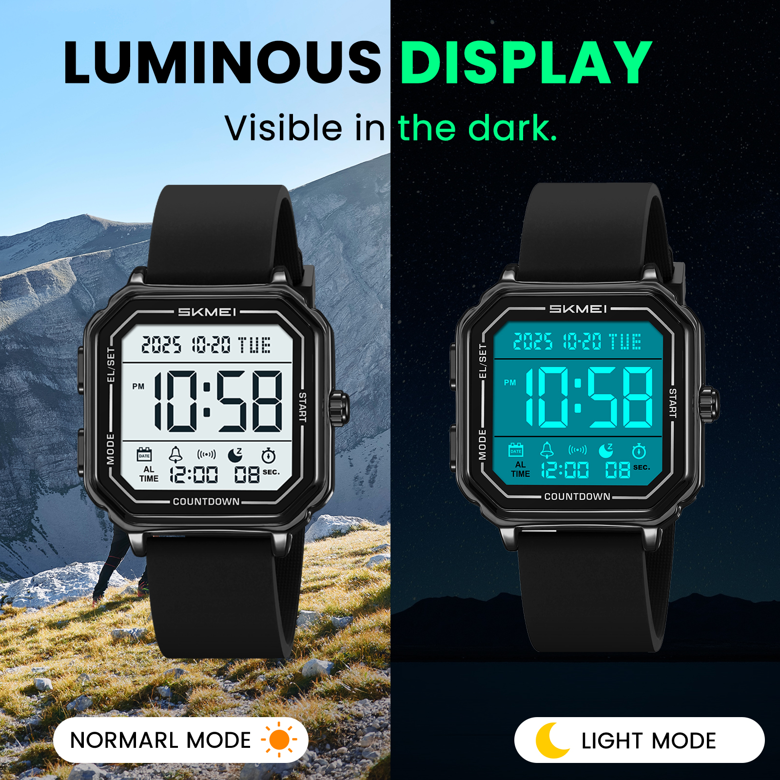 SKMEI Mens Digital Watch Sports Waterproof Outdoor Large Face Military Watches for Men with Stopwatch LED Back Ligh Alarm