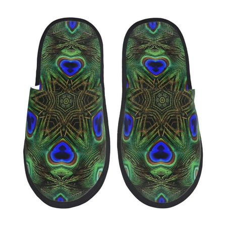 

Tideii Peacock Feathers for Home Indoor Cotton Slippers Autumn and Winter EVA Plush Slippers Household Supplies Unisex-Large
