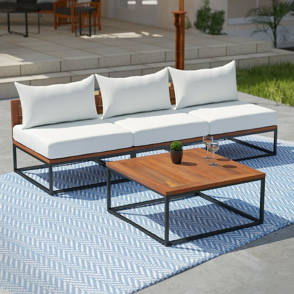 SEI Furniture Taradale Outdoor Coffee Table and Sofa in White/Brown Set of 2