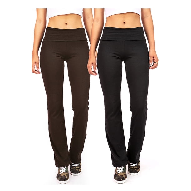 2 Item Bundle Ambiance Apparel Women's Juniors Yoga Pants (M, Black