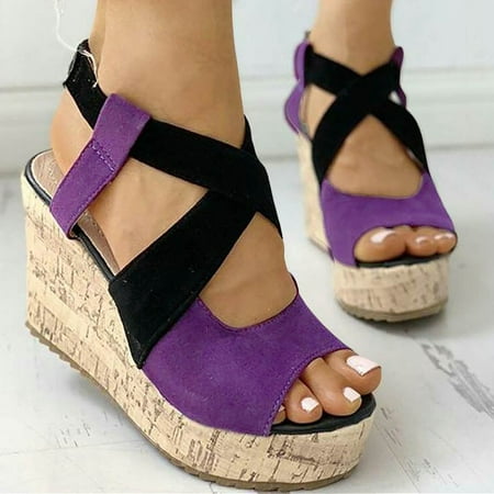 

QWANG 2023 High-heeled Shoes Fishmouth Slippers Wedges High-heeled Shoes Women s Shoes Sandals Purple