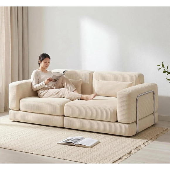 Sofá Cama Doble 180cm con Espuma Viscoelástica - Sofá Modular Convertible 2 Plazas, Diseño Compacto para Salón, Beige
