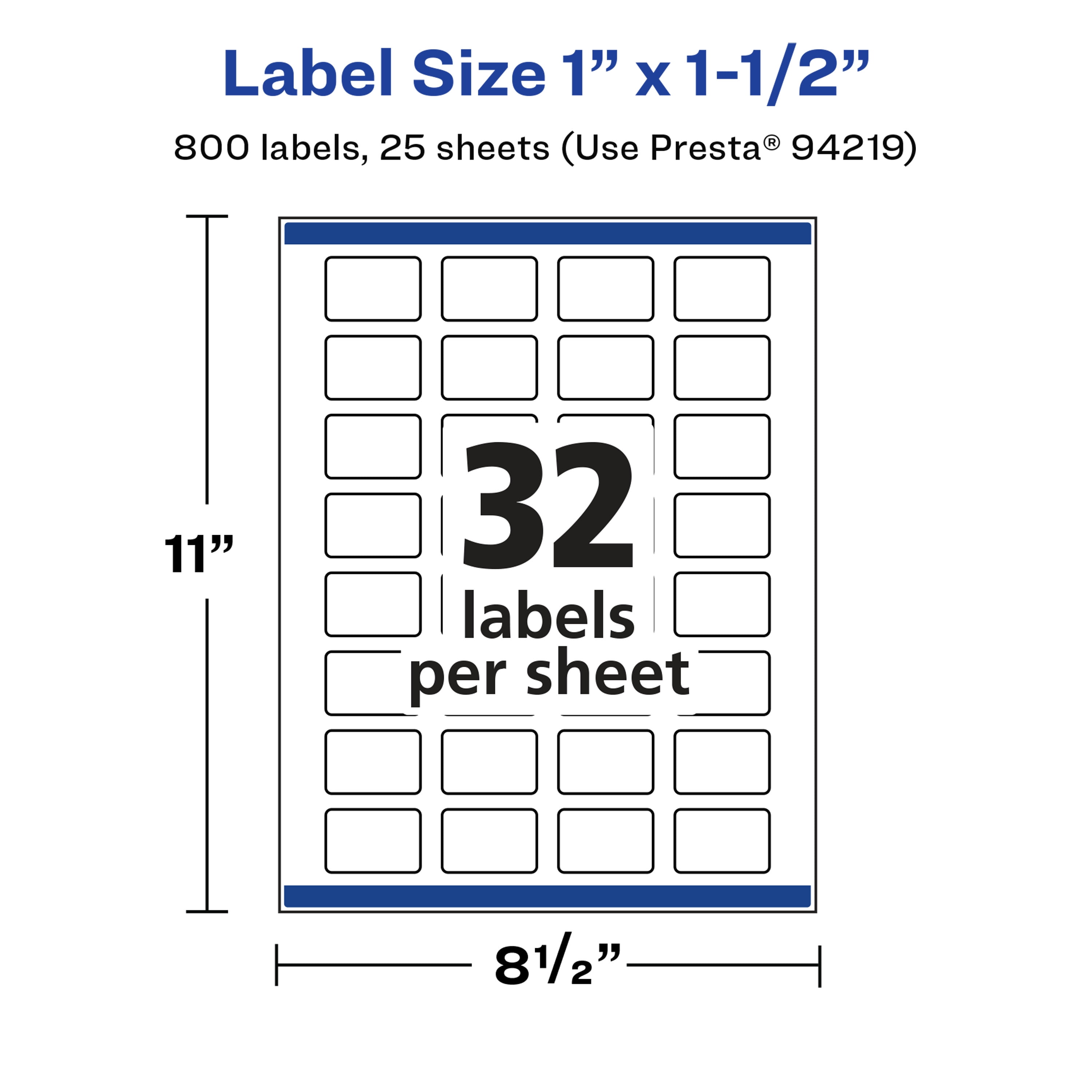 Avery Glossy White Rectangle Labels, 1" x 1.5", 800 Total